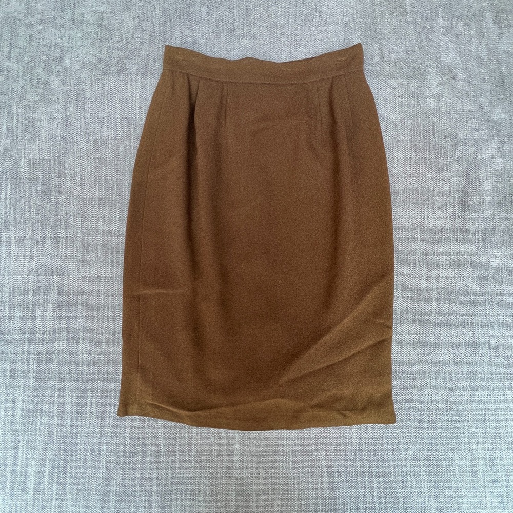 Vtg Tahari 8 Pencil Skirt Brown High Waist Dark Academia Office Siren Career